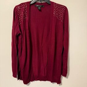 89th & Madison Womens Cardigan Medium Maroon Studded Open Lightweight Casual